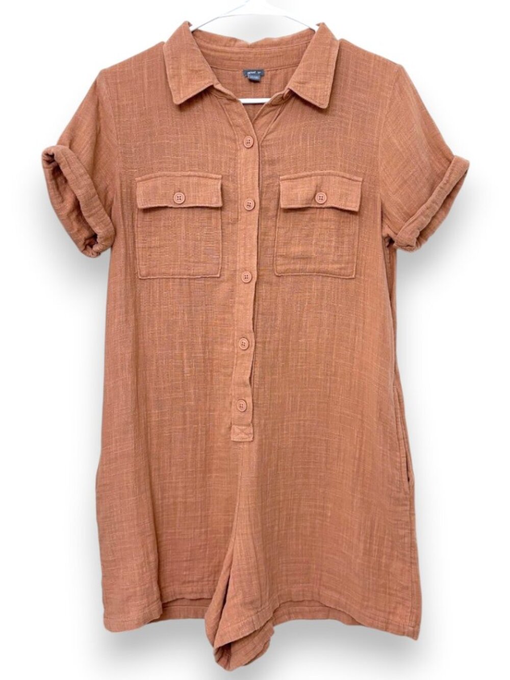 Aerie Softest Utility Romper Gauze Cotton Granola Terracotta Button Down Medium
